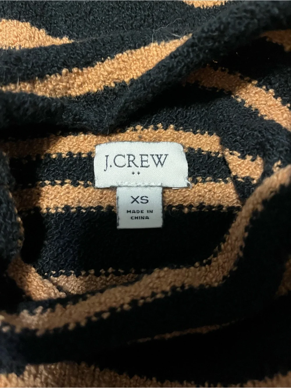 J. Crew Black and Tan Striped Turtleneck Sweater